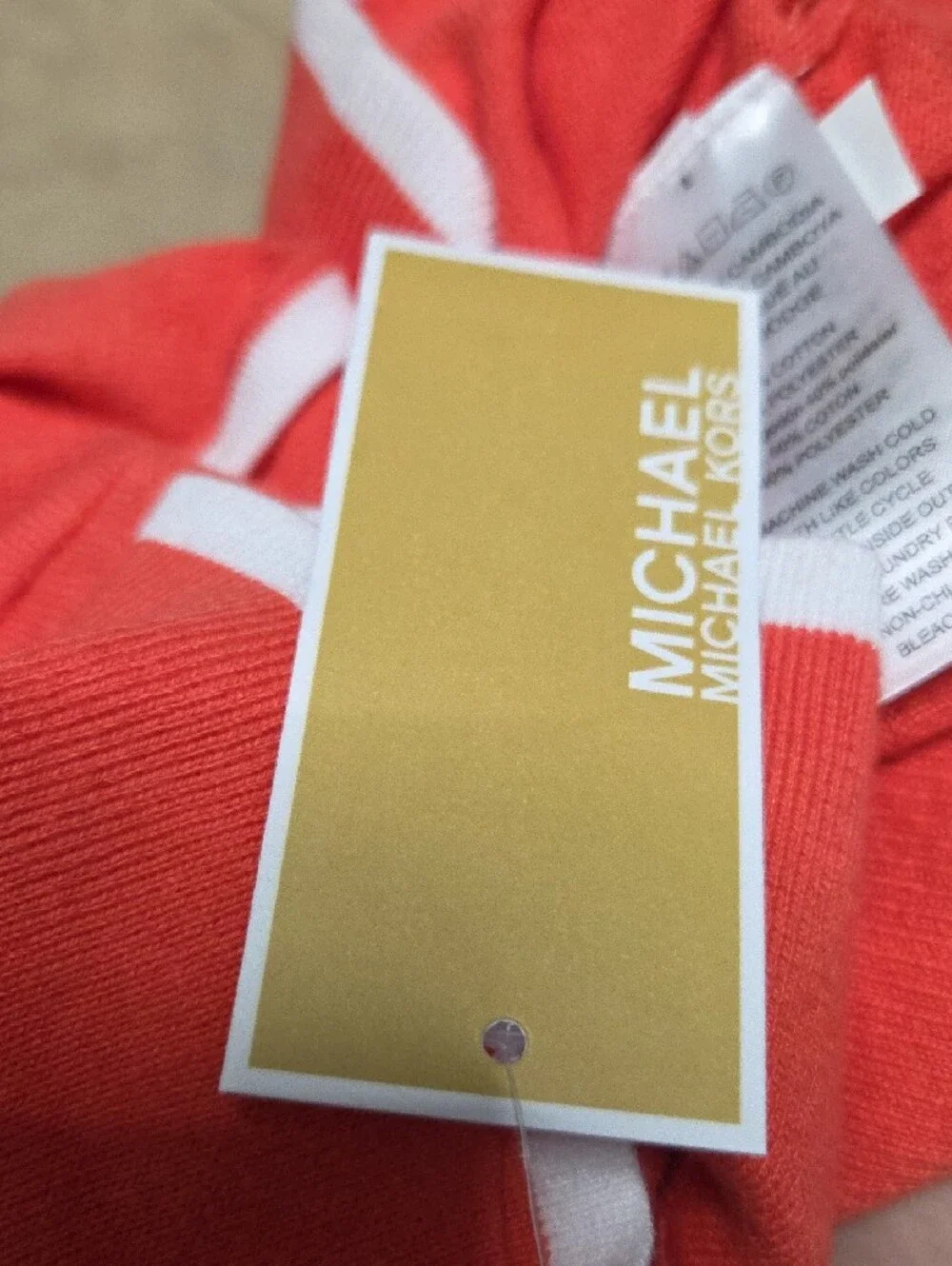 Michael Kors Coral Sleeveless Polo Knit Tank with White Trim Size Large.